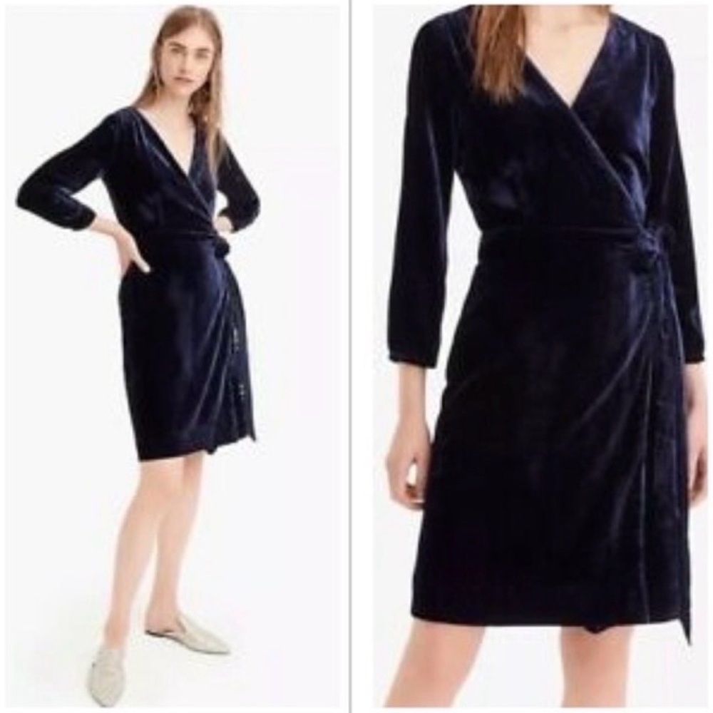 J. Crew Wrap Dress Drapey Velvet Navy Size 4